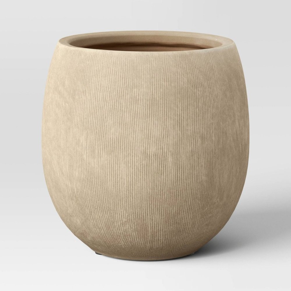 Studio McGee 8in Earthenware Vertical‎ Rake Textured In/Outdoor Planter Cream